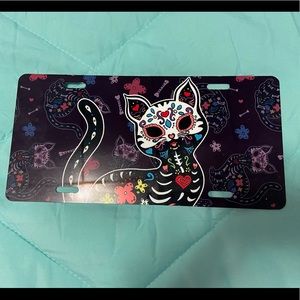 Sugar Skull Cat Decorative Car License Plate
